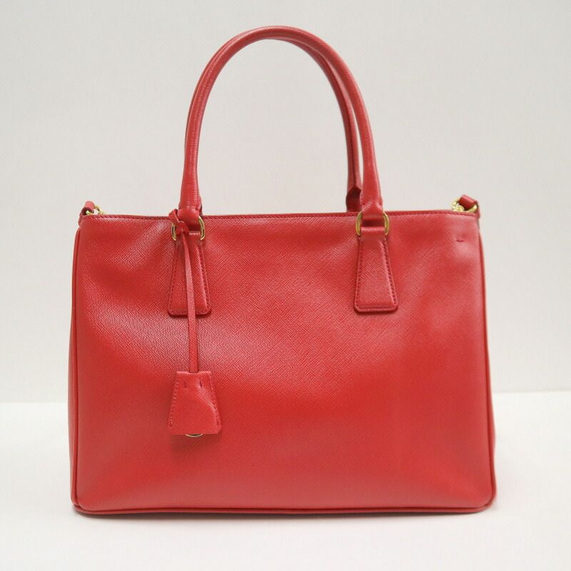 Prada 2-Way Shoulder Bag Saffiano Leather Red Gold — view 2