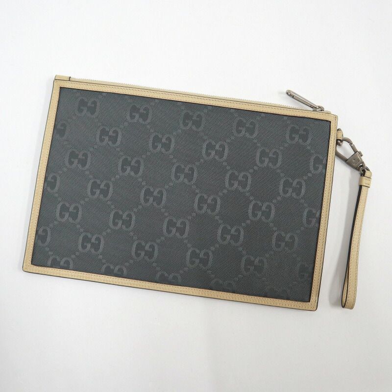 Gucci Off the Grid Clutch Nylon Leather Gray Ivory — view 2