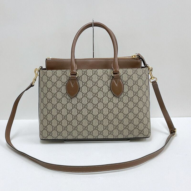 Gucci 2-Way Shoulder Bag GG Supreme Leather Khaki Brown — view 3
