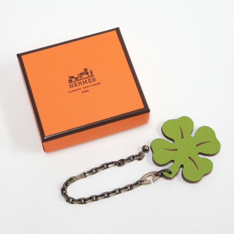 Hermes Clover Charm Green Orange Leather