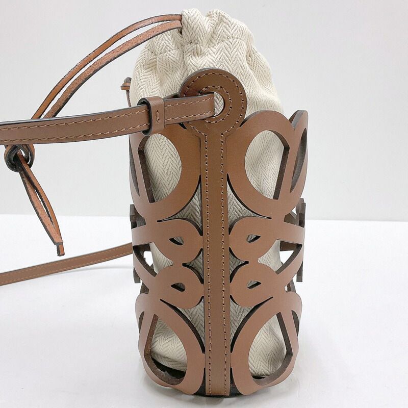 Loewe Anagram Cutout Pocket Shoulder Brown Leather Canvas — view 4