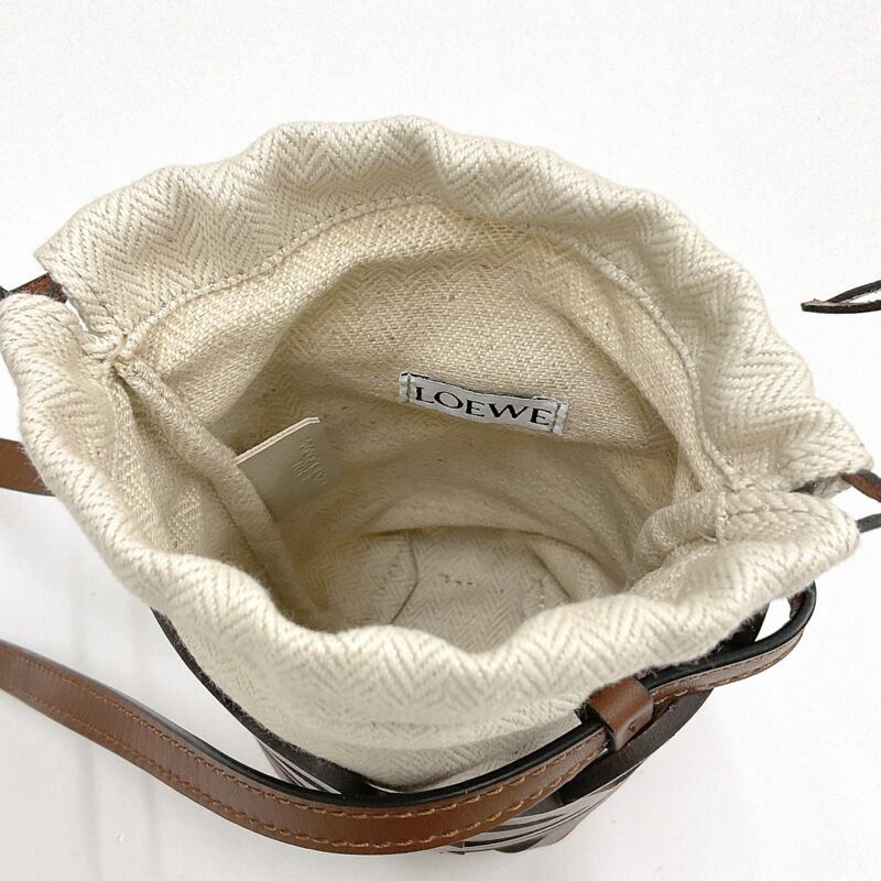 Loewe Anagram Cutout Pocket Shoulder Brown Leather Canvas — view 6