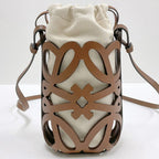 Loewe Anagram Cutout Pocket Shoulder Brown Leather Canvas — view 2