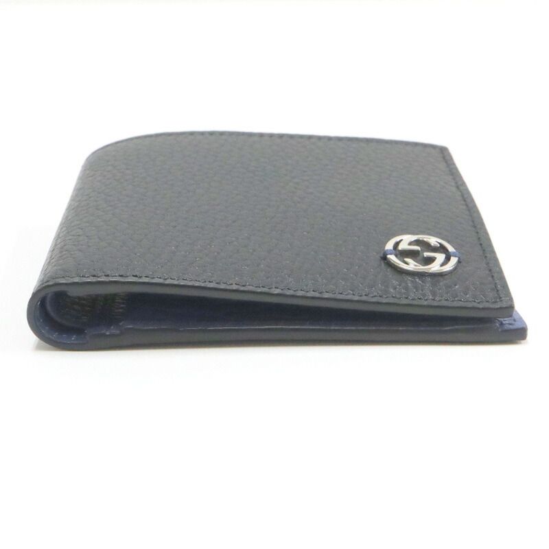 Gucci Interlocking G-bifold Compact Wallet Black Blue Leather — view 4