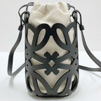 Loewe Anagram Cutout Pocket Shoulder Black Leather Canvas — view 2
