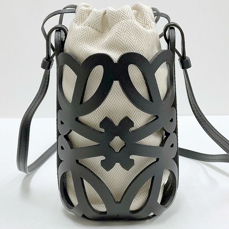 Loewe Anagram Cutout Pocket Shoulder Black Leather Canvas — view 2