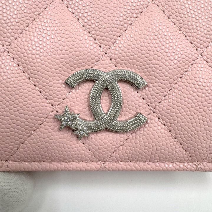 Chanel Small Flap Wallet Star CC Caviar Leather Pink Silver — view 2