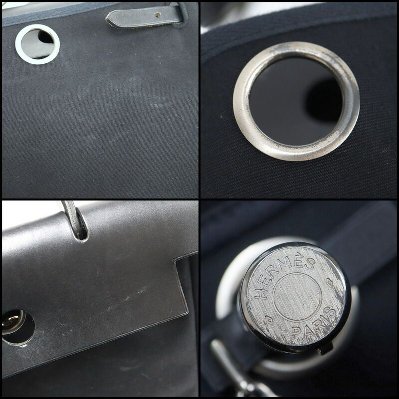 Hermes Herbag a Dos PM Black Silver Toile Officier Vache — view 7