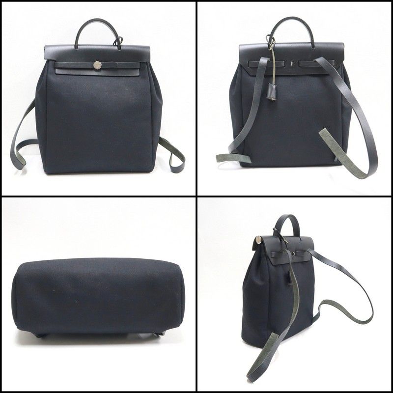 Hermes Herbag a Dos PM Black Silver Toile Officier Vache — view 2