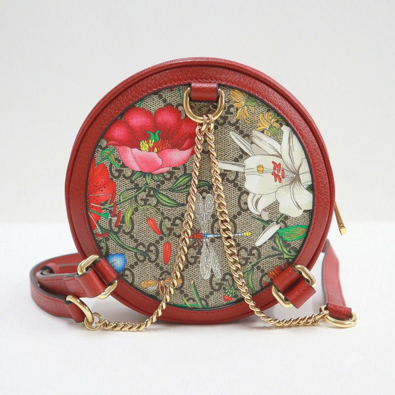 Gucci Mini Circle Backpack Ophidia GG Flora Leather Khaki Red — view 3