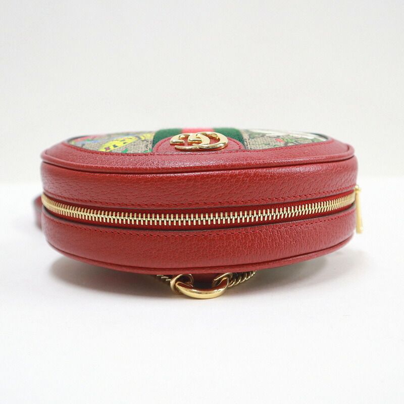 Gucci Mini Circle Backpack Ophidia GG Flora Leather Khaki Red — view 4