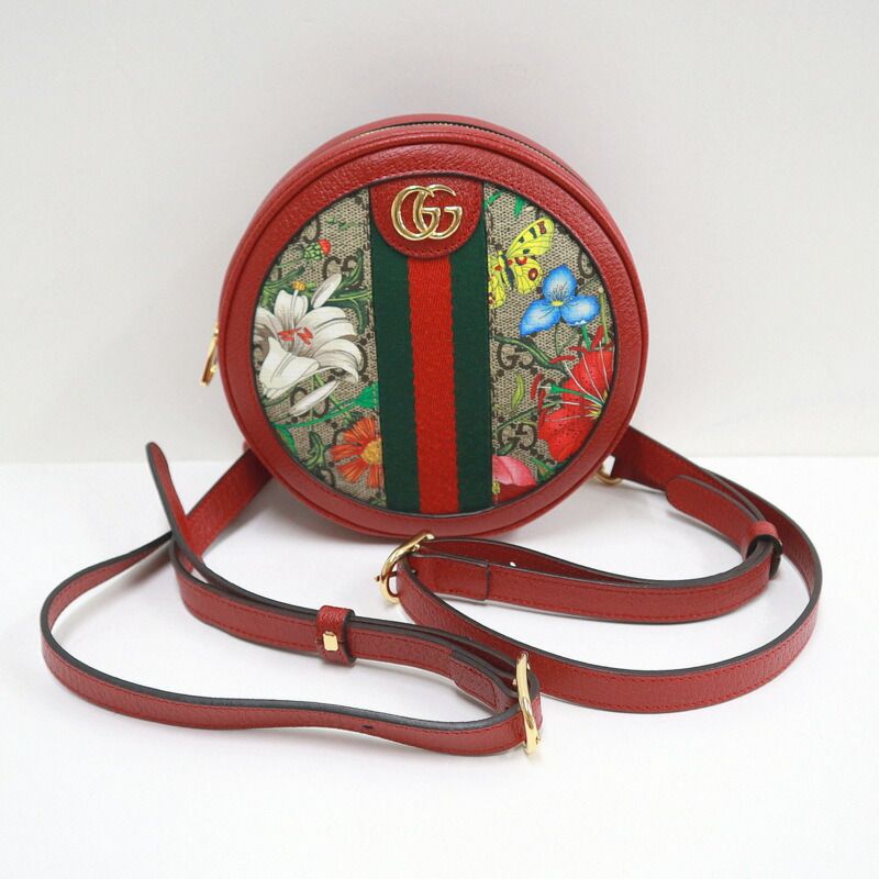 Gucci Mini Circle Backpack Ophidia GG Flora Leather Khaki Red — view 2