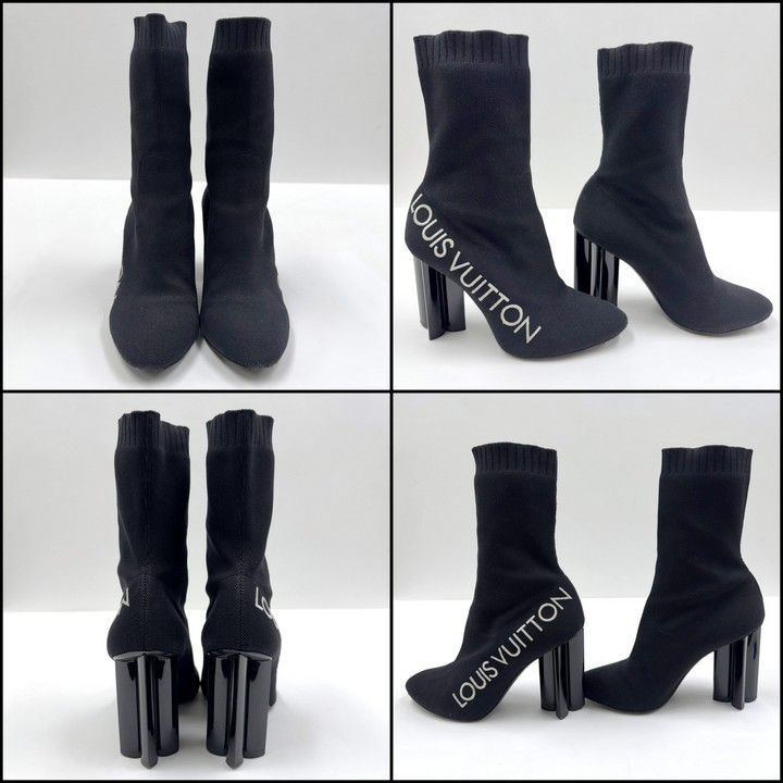 Louis Vuitton Sock Boots Ankle Logo Embroidery Black 37.5 — view 2