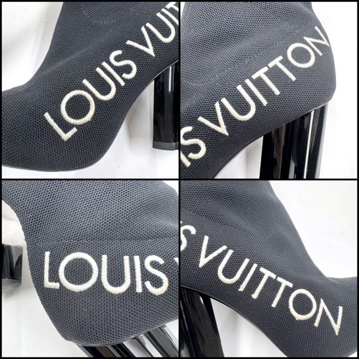 Louis Vuitton Sock Boots Ankle Logo Embroidery Black 37.5 — view 3
