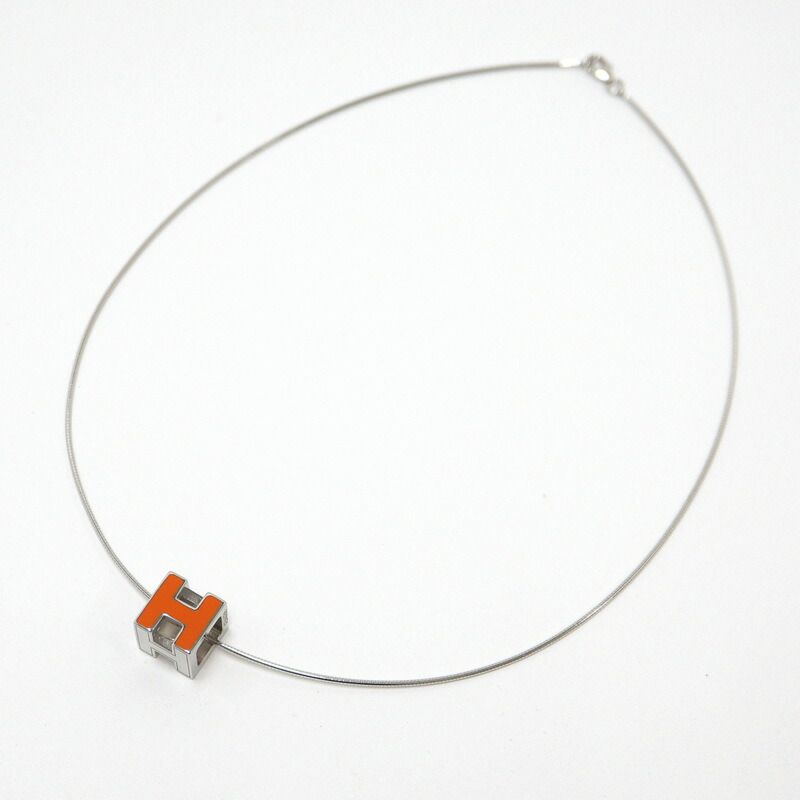 Hermes Cage Ash Necklace Cube Silver Orange — view 2