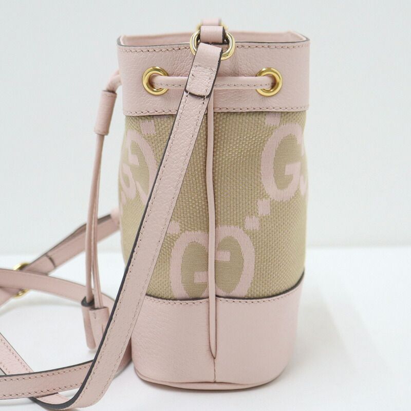 Gucci Jumbo GG Mini Bucket Shoulder Bag Beige Pink Canvas Leather X — view 3