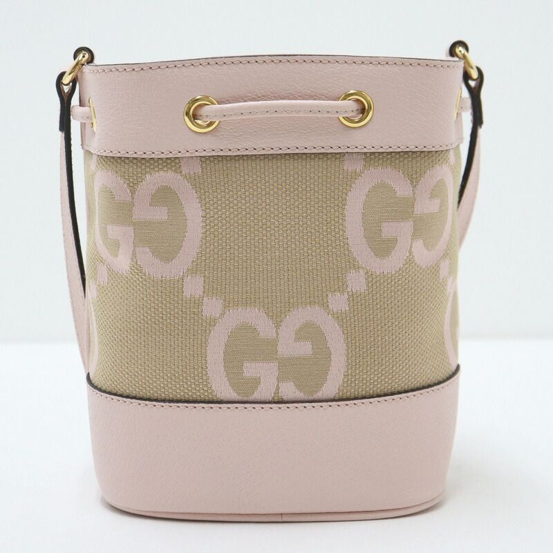 Gucci Jumbo GG Mini Bucket Shoulder Bag Beige Pink Canvas Leather X — view 2