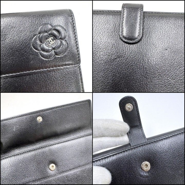Chanel Butterfly Camellia Wallet Leather Black Silver — view 4
