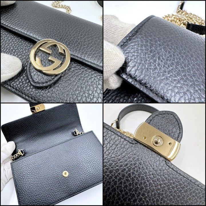 Gucci Interlocking Chain Wallet Black Leather Gold — view 5