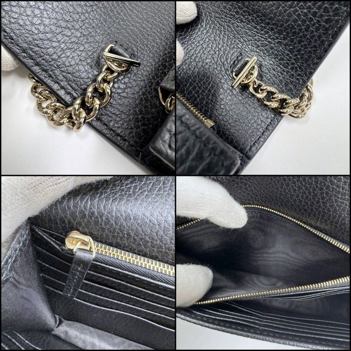 Gucci Interlocking Chain Wallet Black Leather Gold — view 6