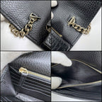 Gucci Interlocking Chain Wallet Black Leather Gold — view 6