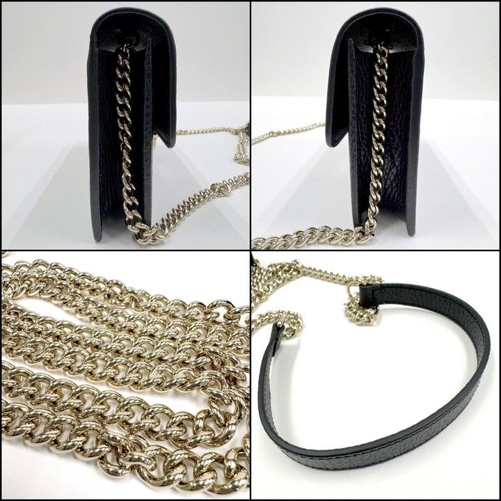 Gucci Interlocking Chain Wallet Black Leather Gold — view 4