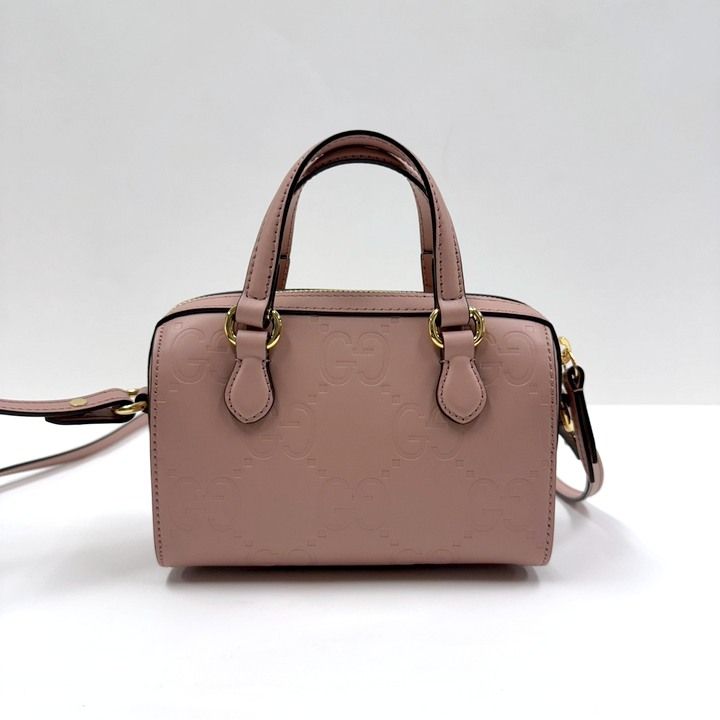 Gucci GG Super Mini Handbag Pink Gold Leather — view 2