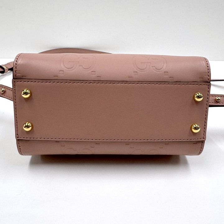 Gucci GG Super Mini Handbag Pink Gold Leather — view 3