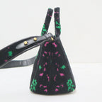 Prada Canapa Mini Tote Black Pink Green Gold Velour Leather — view 4