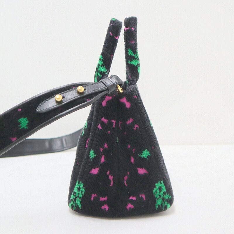 Prada Canapa Mini Tote Black Pink Green Gold Velour Leather — view 4