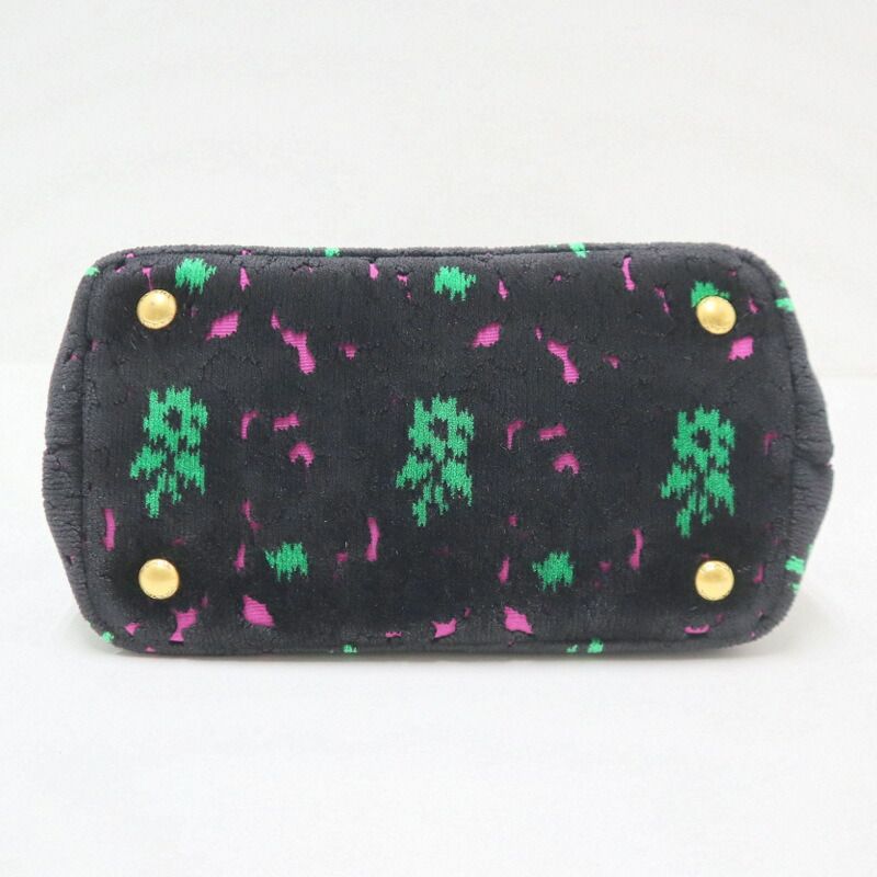 Prada Canapa Mini Tote Black Pink Green Gold Velour Leather — view 5