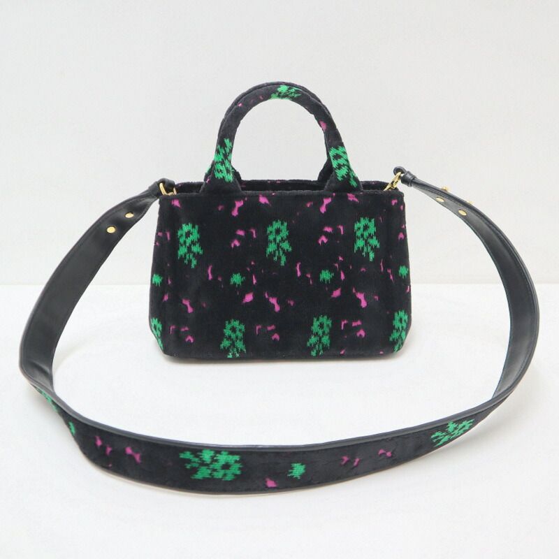 Prada Canapa Mini Tote Black Pink Green Gold Velour Leather — view 3