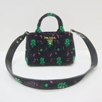 Prada Canapa Mini Tote Black Pink Green Gold Velour Leather — view 2
