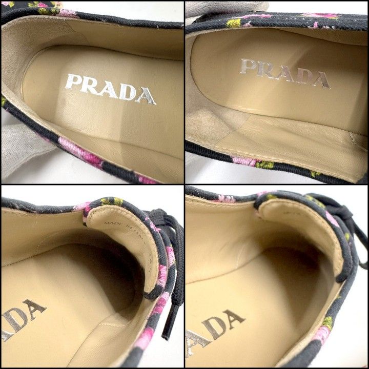 Prada Gabardine Espadrille Sneakers Black Pink Canvas 36.5 — view 5