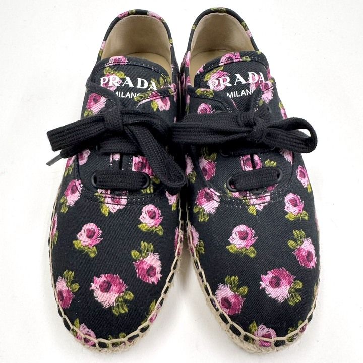 Prada Gabardine Espadrille Sneakers Black Pink Canvas 36.5 — view 2