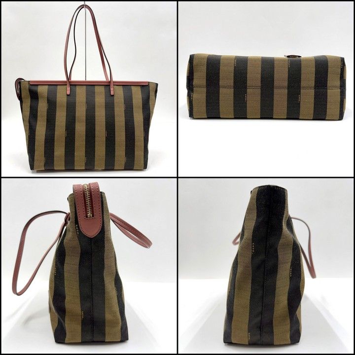 Fendi Pecan Tote Khaki Dark Pink Canvas Leather — view 2