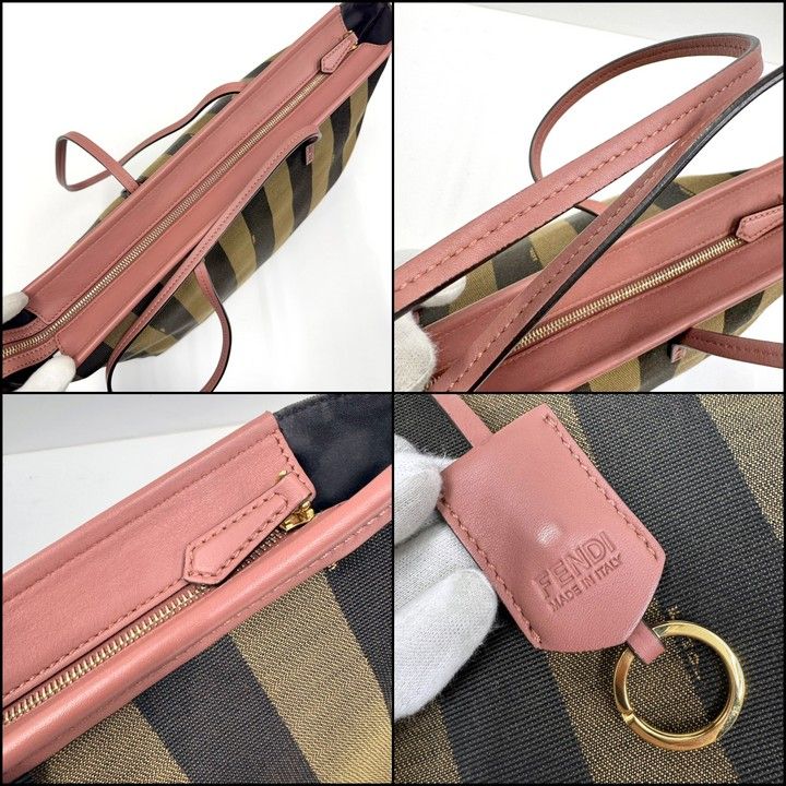 Fendi Pecan Tote Khaki Dark Pink Canvas Leather — view 4