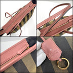 Fendi Pecan Tote Khaki Dark Pink Canvas Leather — view 4