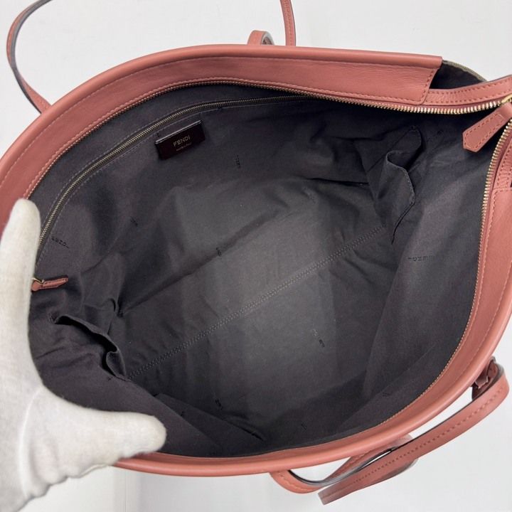 Fendi Pecan Tote Khaki Dark Pink Canvas Leather — view 6