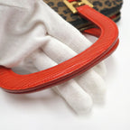 Fendi Handbag Leopard Print Canvas Leather Brown Red — view 7