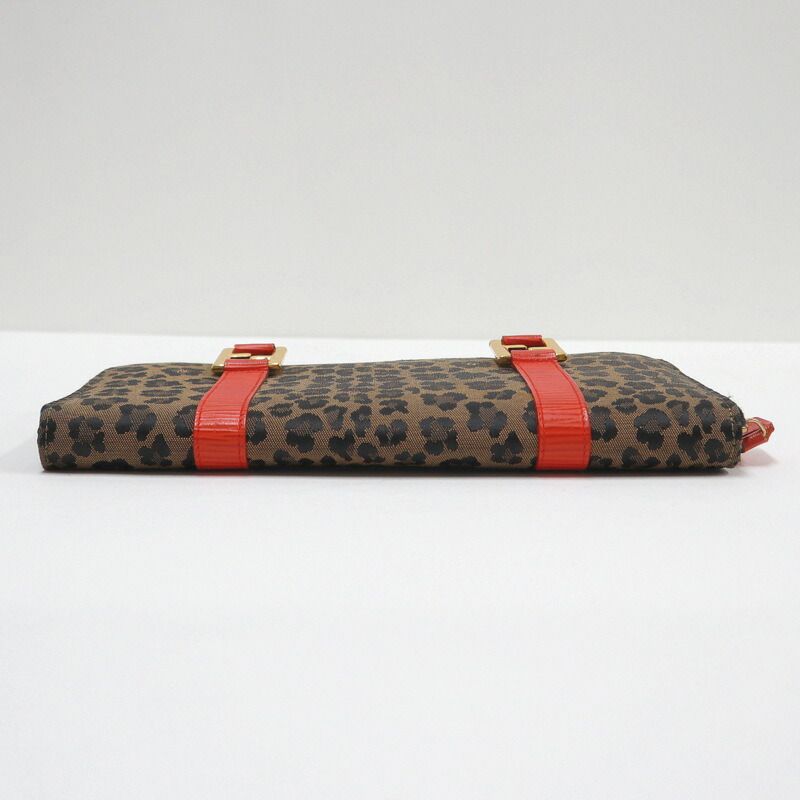 Fendi Handbag Leopard Print Canvas Leather Brown Red — view 4