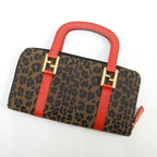 Fendi Handbag Leopard Print Canvas Leather Brown Red — view 2