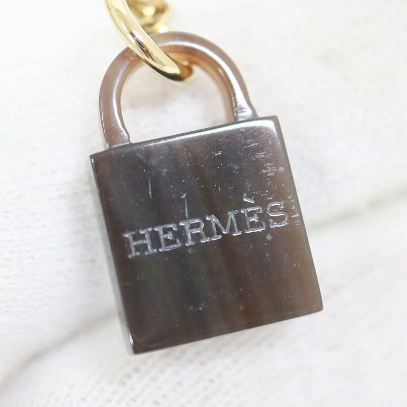 Hermes Amulet Padlock PM Necklace Buffalo Horn Gold Chain — view 4