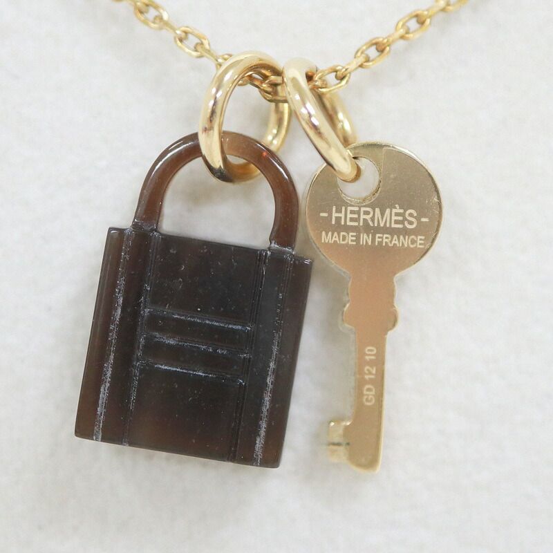 Hermes Amulet Padlock PM Necklace Buffalo Horn Gold Chain — view 2