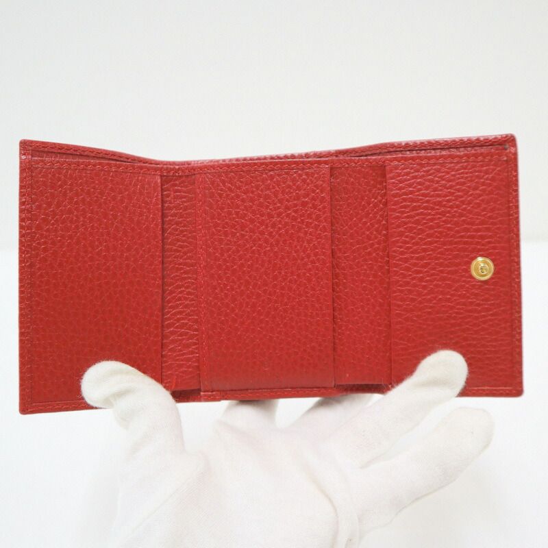 Gucci Compact Wallet Trifold GG Momant Leather Red Gold — view 4