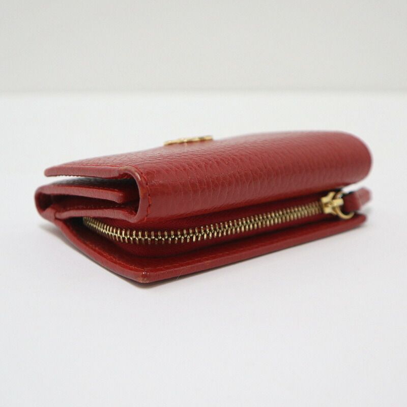Gucci Compact Wallet Trifold GG Momant Leather Red Gold — view 3