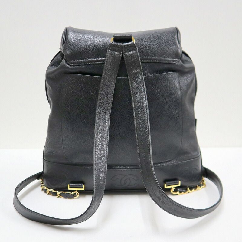 Chanel Backpack CC Logo Caviar Leather Black Gold — view 2