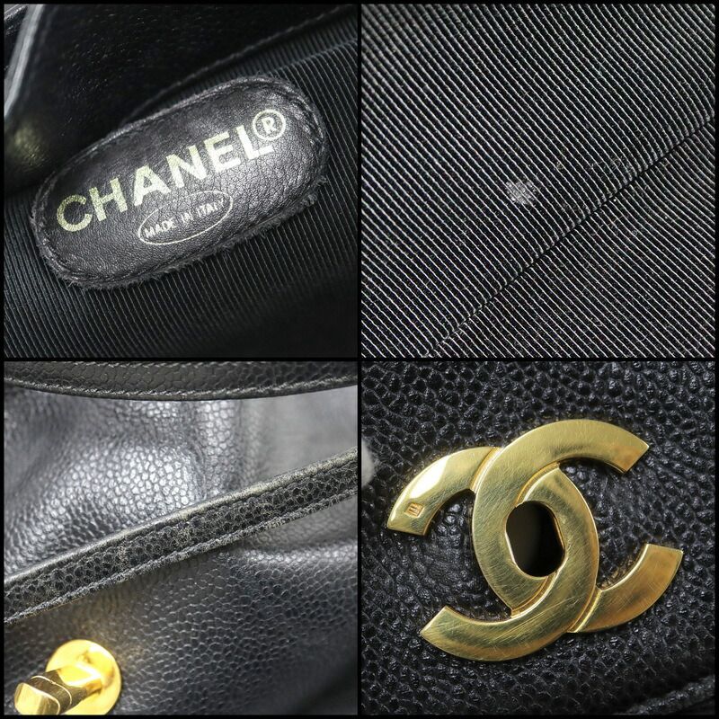 Chanel Backpack CC Logo Caviar Leather Black Gold — view 6