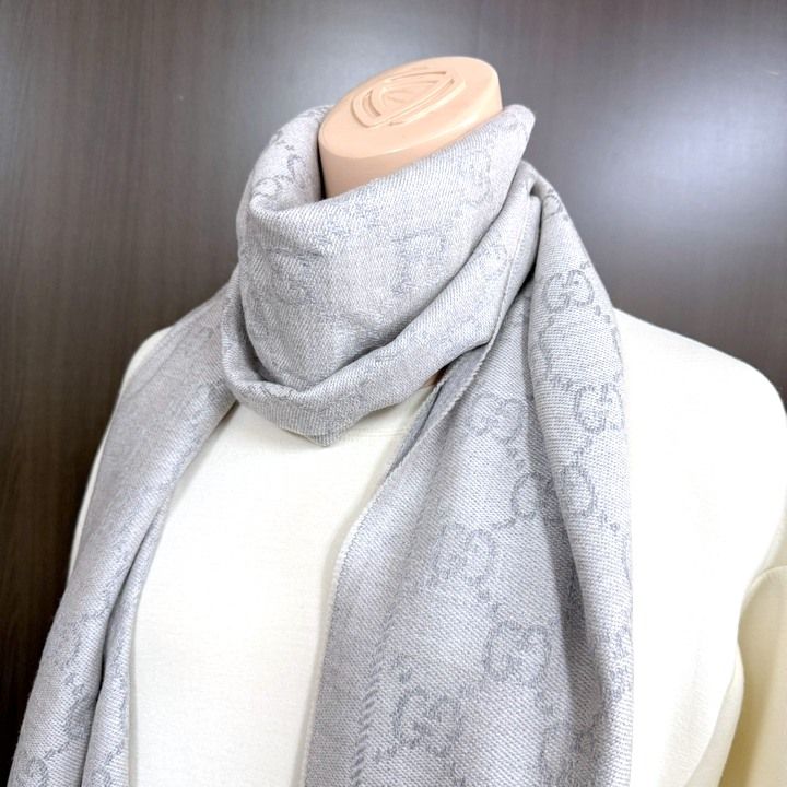 Gucci Shawl GG Pattern Gray Wool 08.338.986 — view 8