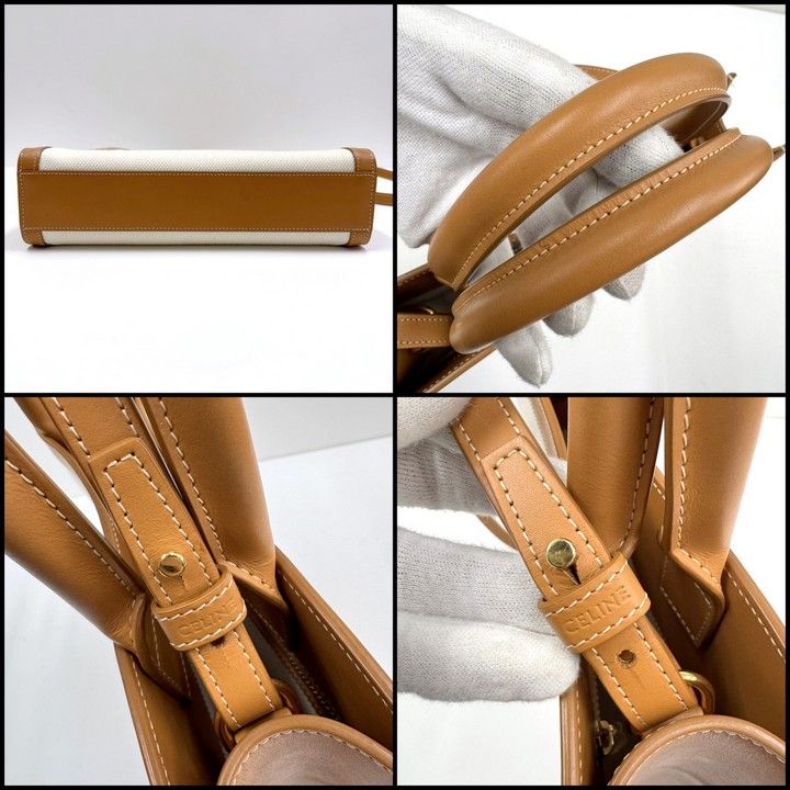 Celine Small Vertical Cover 2-Way Bag Canvas Leather Natural Tan Gold — view 5